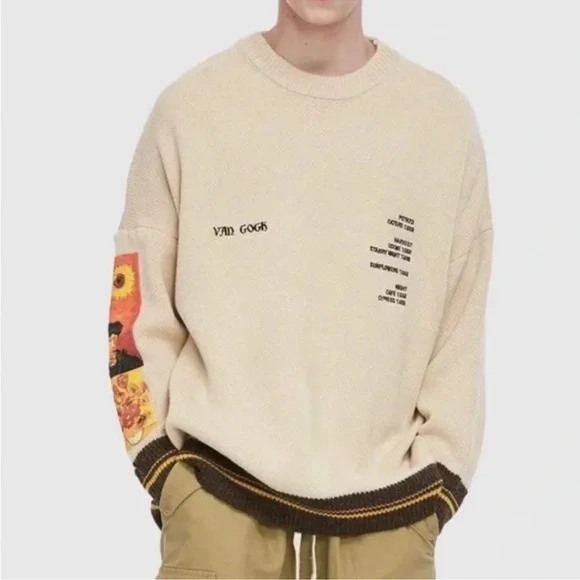 NWT Aelfric Eden Sunflowers & Self-portrait of Van Gogh WORKS OF ART Sweater - Picture 3 of 9